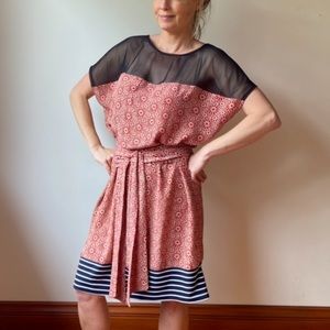 One Of A Kind sheer panel dress with wide ties